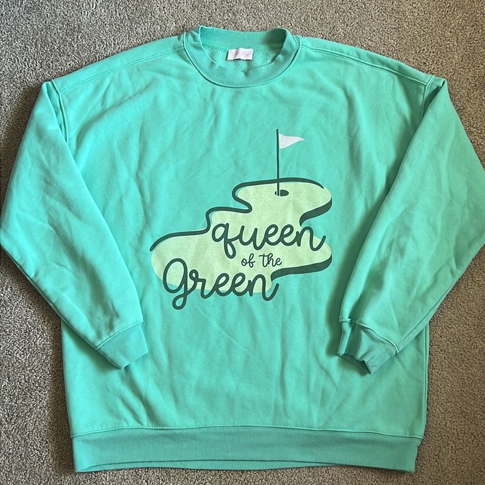 Pink Lily Oversized Queen of the Green Cotton Sweater. Size Small